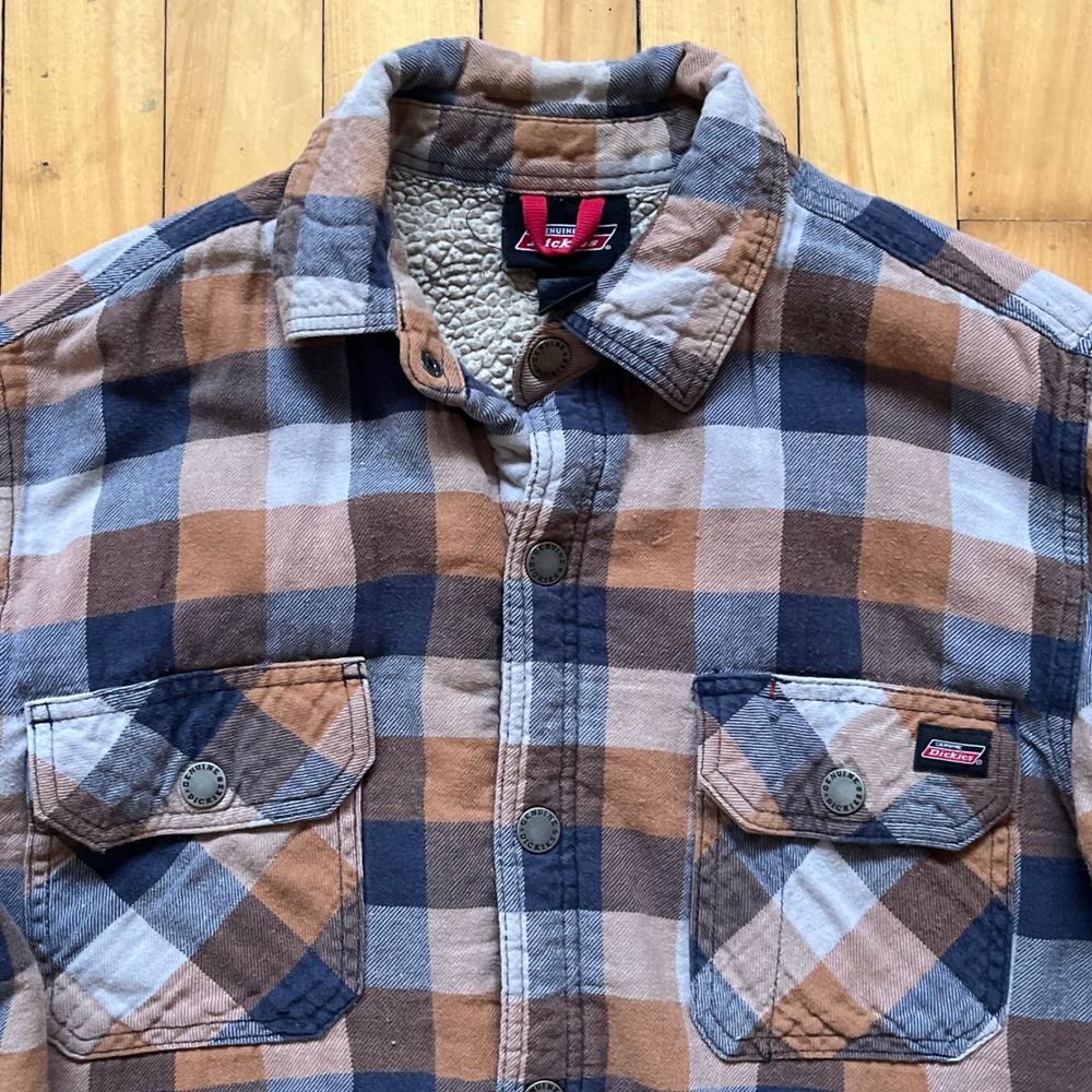 Dickies Plaid Sherpa Lined Flannel Shirt Jacket Workwear Men M Shacket - Picture 3 of 8